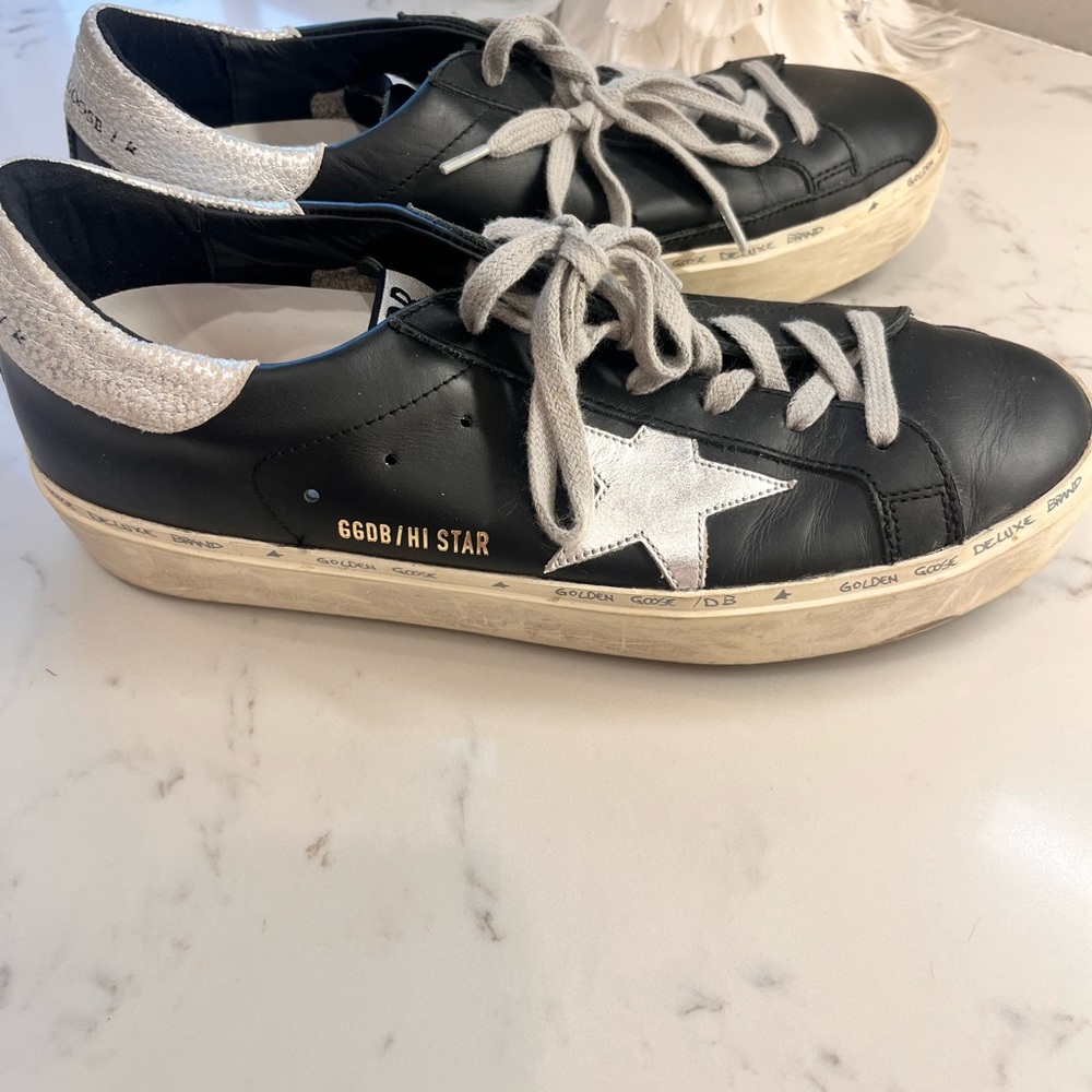 Golden Goose Black and White Hi Star Sneakers